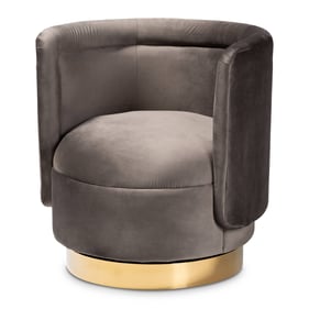 Baxton Studio Saffi Grey Velvet Upholstered Gold Swivel Accent Chair