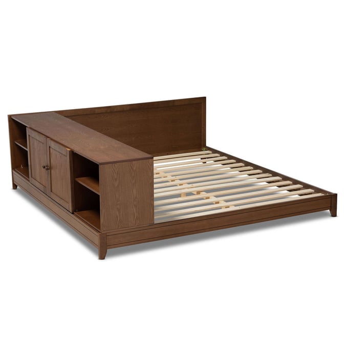 Baxton Studio Kaori Walnut Wood Queen Platform Storage Bed BAX-MG0028-WALNUT-QUEEN