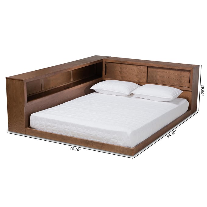 Baxton Studio Erie Walnut Brown Wood Queen Storage Bed with Built