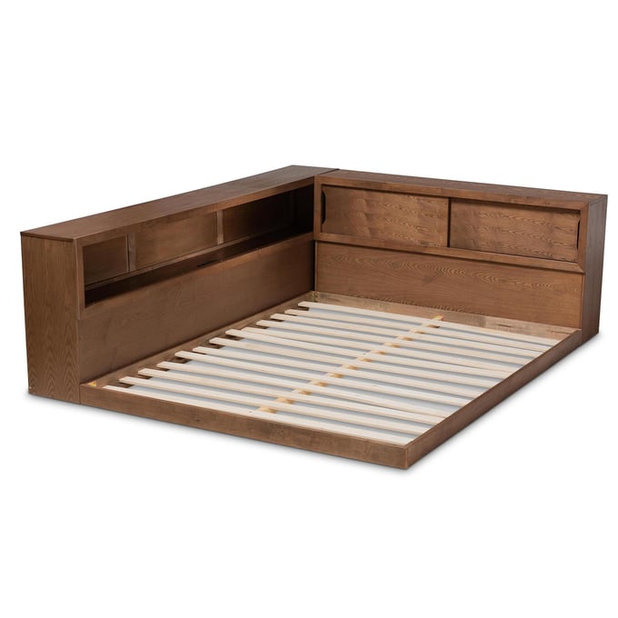 Baxton Studio Erie Walnut Brown Wood Queen Storage Bed with Built In Outlet BAX-MG0031-WALNUT-QUEEN