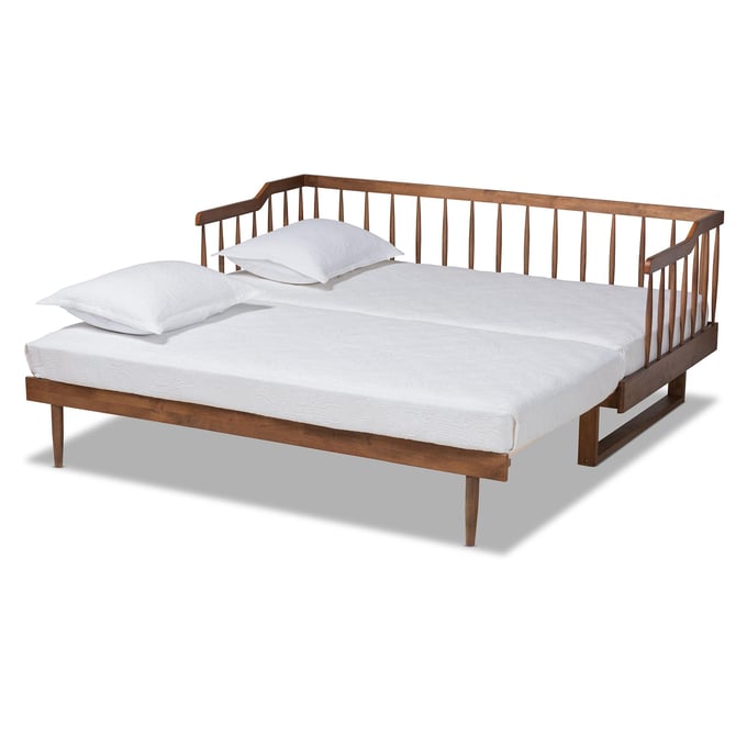 Baxton Studio Muriel Walnut Brown Wood Twin to King Spindle Daybed