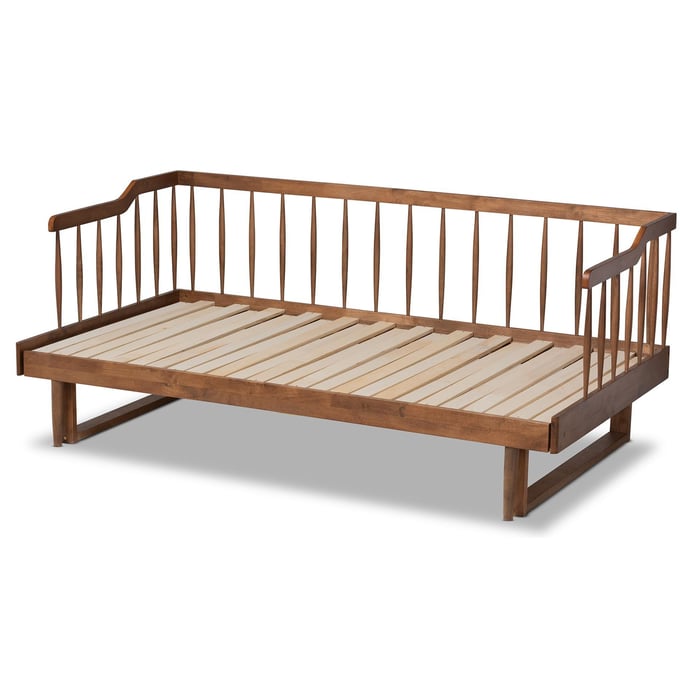 Baxton Studio Muriel Walnut Brown Wood Twin to King Spindle Daybed BAX-MG0037-WALNUT-DAYBED