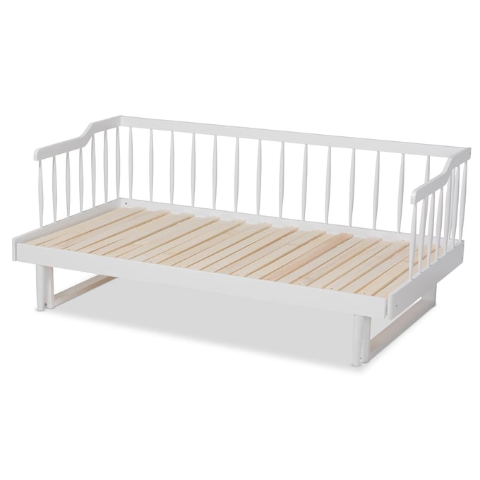 Baxton Studio Muriel White Wood Twin to King Spindle Daybed BAX-MG0037-WHITE-DAYBED