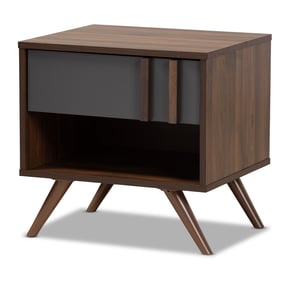 Baxton Studio Naoki Grey Walnut Wood 1 Drawer Nightstand