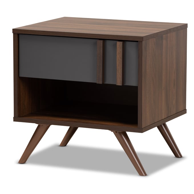 Baxton Studio Naoki Grey Walnut Wood 1 Drawer Nightstand BAX-LV15ST15240-COLMB-DGY-NS