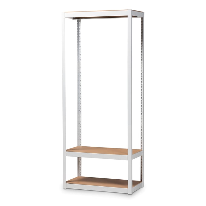 Baxton Studio Elton Coat White Brown Wood Storage Rack BAX-3SWH0408195-WHITE-SHELF