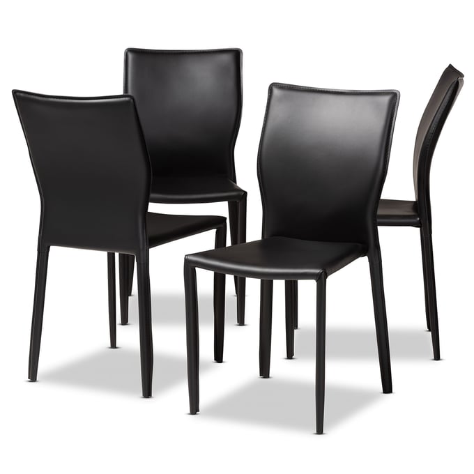 4 Baxton Studio Heidi Black Faux Leather Dining Chairs BAX-19A17-BLACK-DC