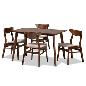 Baxton Studio Orion Light Beige Fabric  Walnut Wood 5pc Dining Room Set