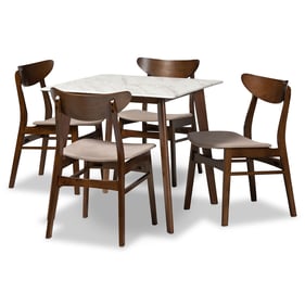 Baxton Studio Paras Light Beige Fabric Walnut Brown Wood 5pc Dining Room Se...