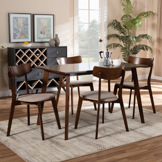 Baxton Studio Nori Light Beige Fabric Brown Wood 5pc Dining Room