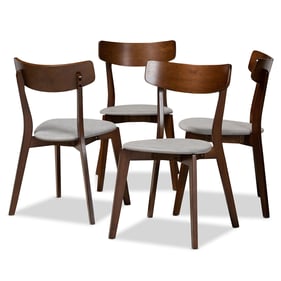 4 Baxton Studio Iora Light Grey Fabric Brown Wood Dining Chairs