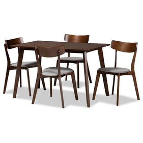 Baxton Studio Nori Light Grey Fabric Brown Wood 5pc Dining Room Set