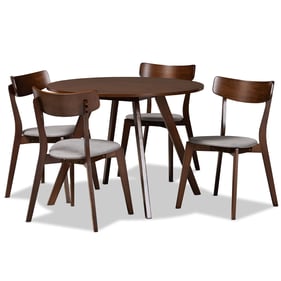 Baxton Studio Rika Light Grey Fabric Brown Wood 5pc Dining Room Set