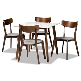 Baxton Studio Reba Light Grey Fabric Walnut Brown Wood 5pc Dining Set