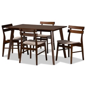 Baxton Studio Eleri Beige Fabric Brown Wood 5pc Dining Room Set