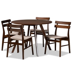 Baxton Studio Eiko Light Beige Fabric Brown Wood 5pc Dining Room Set