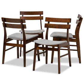 4 Baxton Studio Devlin Light Grey Fabric Brown Wood Dining Chairs