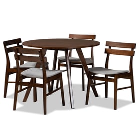 Baxton Studio Eiko Light Grey Fabric Brown Wood 5pc Dining Room Set