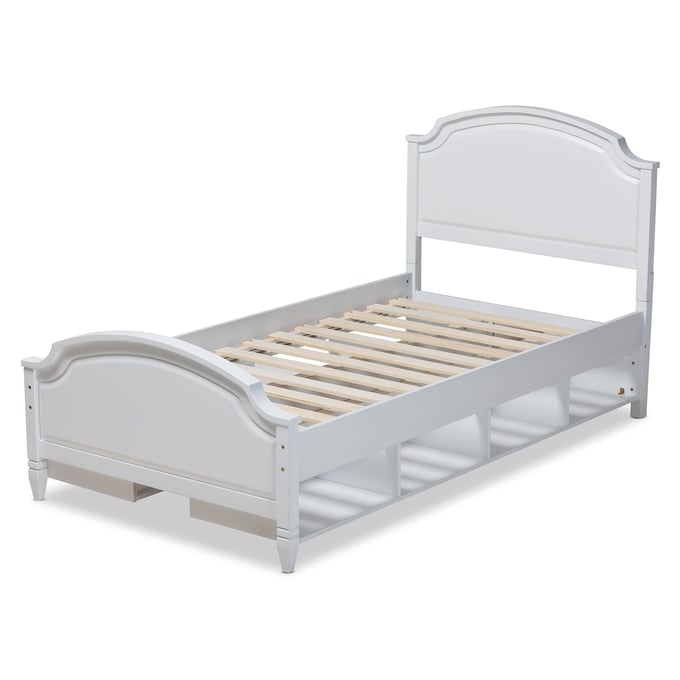 Baxton Studio Elise White Wood Twin Platform Storage Bed BAX-MG0038-WHITE-TWIN