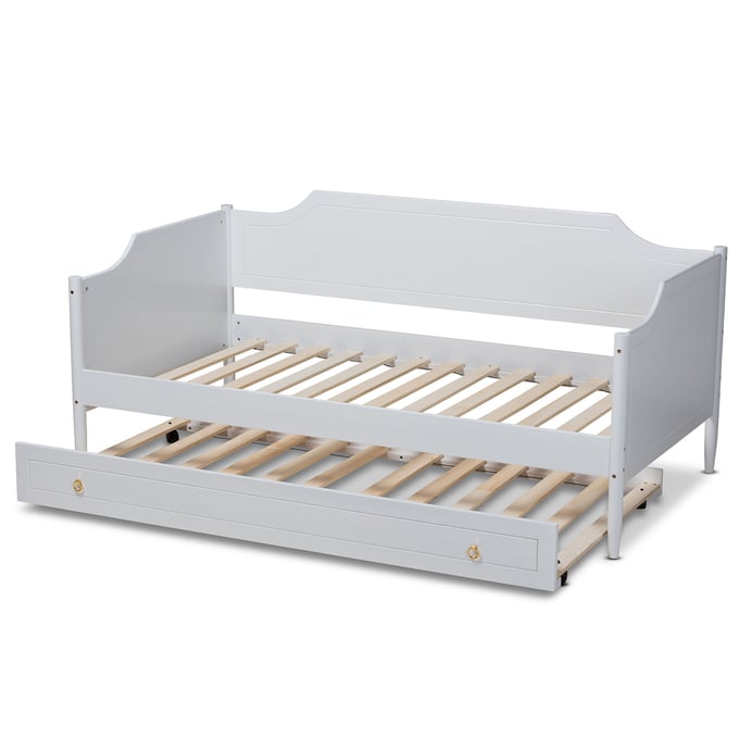 Baxton Studio Alya White Wood Twin Daybed with Roll Out Trundle Bed BAX-MG00161-WH-DAYBDWTNDL