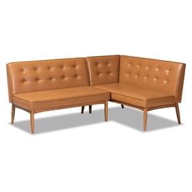 Baxton Studio Arvid Tan Walnut Brown 2pc Dining Corner Sofa Bench