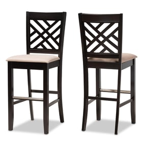 2 Baxton Studio Jason Sand Fabric Brown Wood Bar Stools