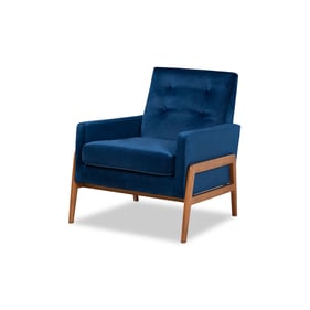 Baxton Studio Perris Navy Blue Walnut Brown Lounge Chair