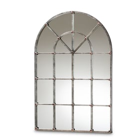 Baxton Studio Newman Antique Silver Arched Window Accent Wall Mirror