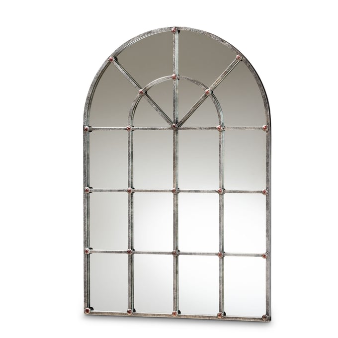 Baxton Studio Newman Antique Silver Arched Window Accent Wall Mirror BAX-RTB1358-2