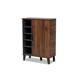 Baxton Studio Idina Walnut Brown Grey Door Shoe Accent Cabinet