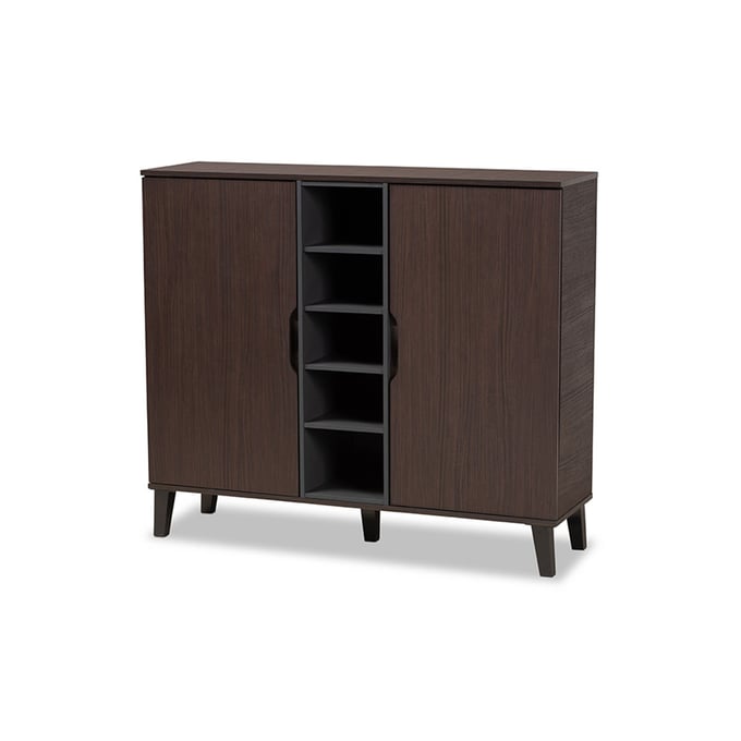 Baxton Studio Idina Dark Brown Grey 2 Door Shoe Accent Cabinet BAX-SESC16105-MDWNG-SHOECAB