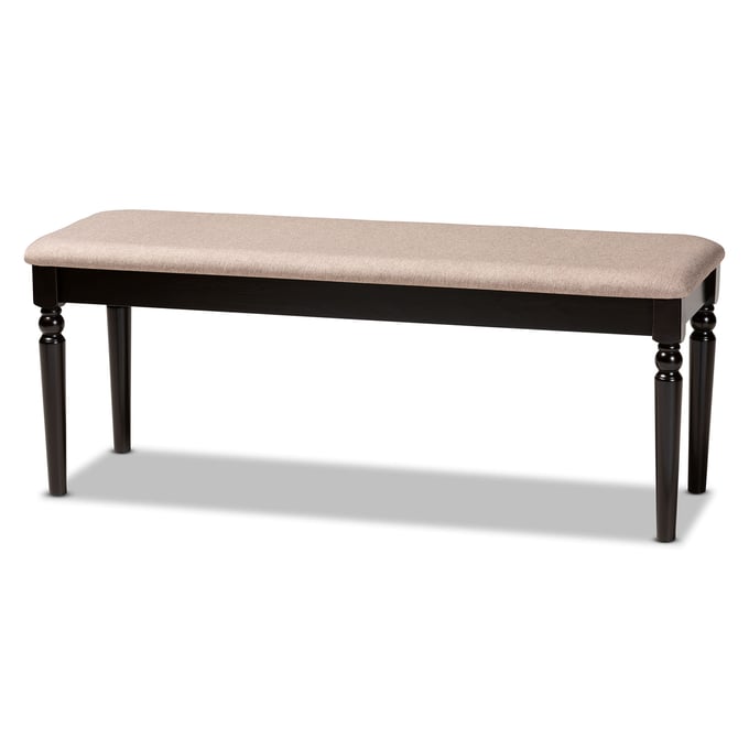 Baxton Studio Giovanni Sand Fabric Dark Brown Wood Dining Bench BAX-RH038SANDDARKBROW-SRT15