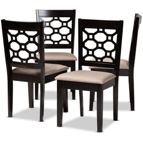 4 Baxton Studio Peter Sand Fabric Dark Brown Wood Dining Chairs