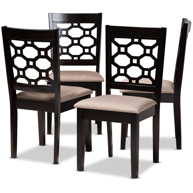 4 Baxton Studio Peter Sand Fabric Dark Brown Wood Dining Chairs BAX-RH335CSANDDARKBRO-SRT34