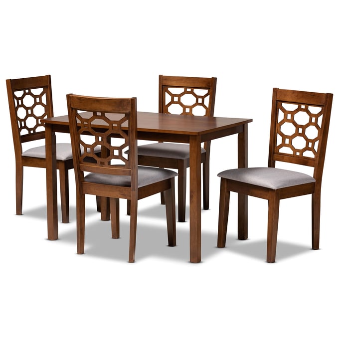 Baxton Studio Henry Grey Fabric Walnut Brown Wood 5pc Dining Set BAX-RH335CGREYWALNUT5P-SRT30