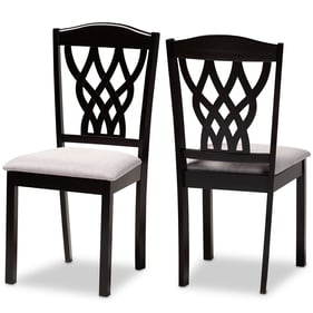 2 Baxton Studio Delilah Grey Fabric Dark Brown Wood Dining Chairs