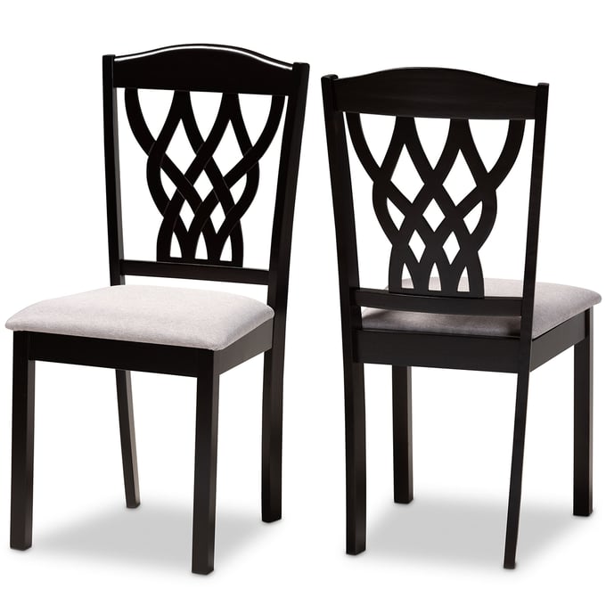 2 Baxton Studio Delilah Grey Fabric Dark Brown Wood Dining Chairs BAX-RH1017CGREYDARKBR-SRT20