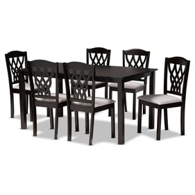 Baxton Studio Salem Grey Fabric Dark Brown Wood 7pc Dining Set