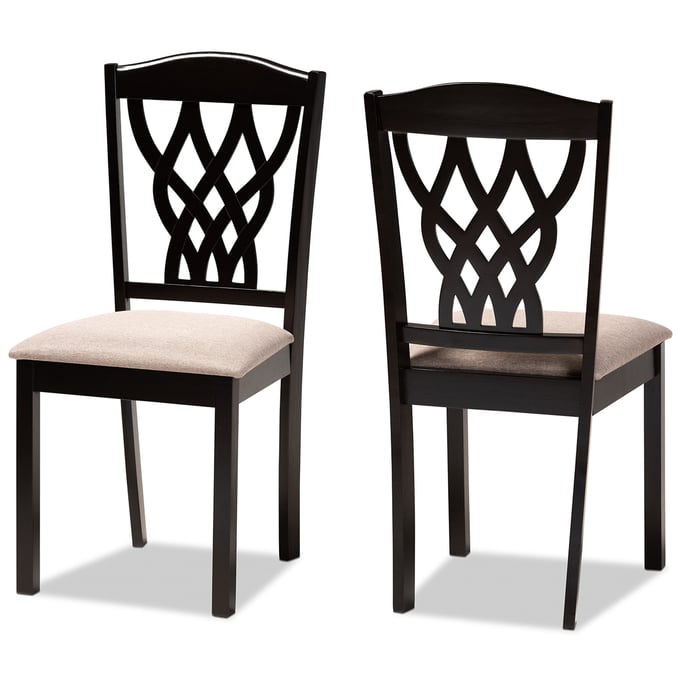 2 Baxton Studio Delilah Sand Fabric Dark Brown Wood Dining Chairs BAX-RH1017CSANDDARKBR-SRT22