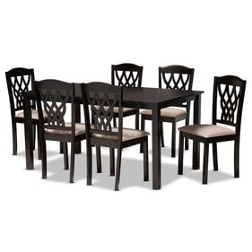 Baxton Studio Salem Sand Fabric Dark Brown Wood 7pc Dining Set