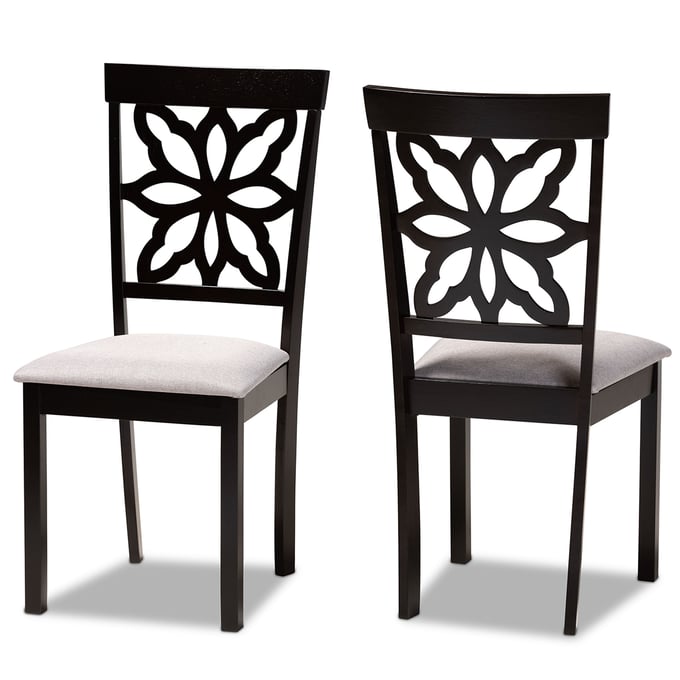 2 Baxton Studio Samwell Grey Fabric Dark Brown Wood Dining Chairs BAX-RH1019CGREYDARKBR-SRT24