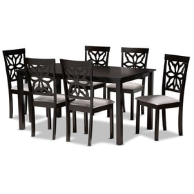 Baxton Studio Dallas Grey Fabric Dark Brown Wood 7pc Dining Set