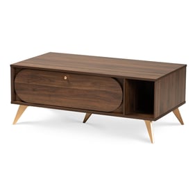 Baxton Studio Edel Walnut Brown Gold Finished Wood Coffee Table