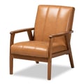 Baxton Studio Nikko Mid-century Modern Tan Faux Leather Upholstered and Walnut Brown finished Wood Lounge Chair