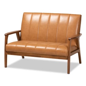 Baxton Studio Nikko Tan Walnut Brown Loveseat