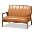 Baxton Studio Nikko Mid-century Modern Tan Faux Leather Upholstered and Walnut Brown finished Wood Loveseat