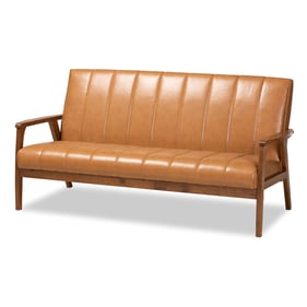 Baxton Studio Nikko Tan Walnut Brown Sofa