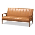 Baxton Studio Nikko Mid-century Modern Tan Faux Leather Upholstered and Walnut Brown finished Wood Sofa