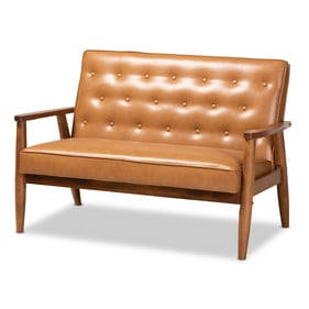 Baxton Studio Sorrento Tan Walnut Brown Loveseat