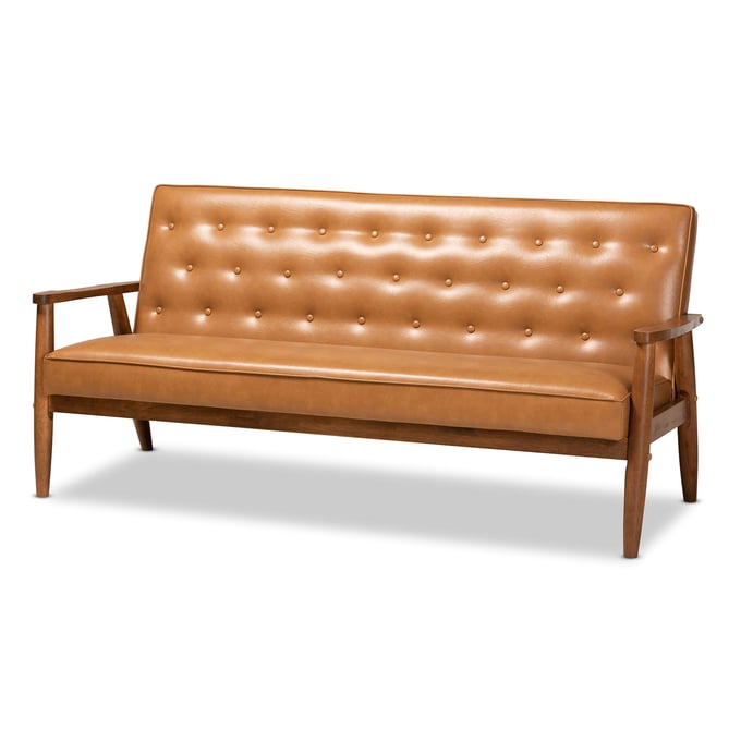 Baxton Studio Sorrento Tan Walnut Brown Sofa BAX-BBT8013-TAN-SOFA